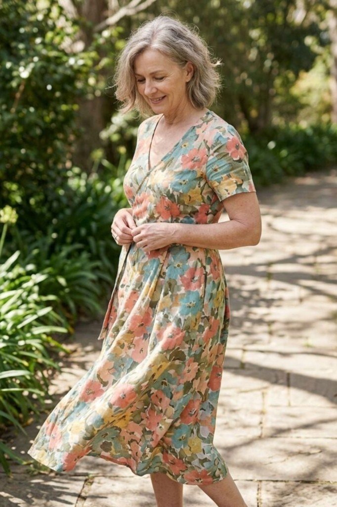 Multicolor Floral Midi Dress for women over 70