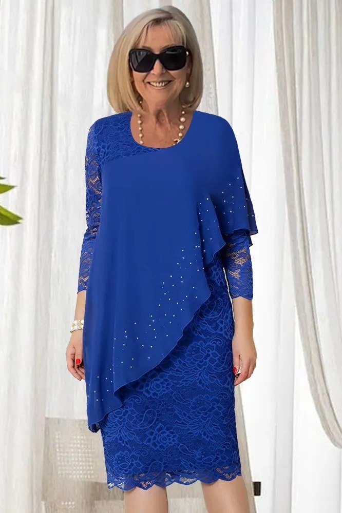 Royal Blue Lace Dress for women over 70
