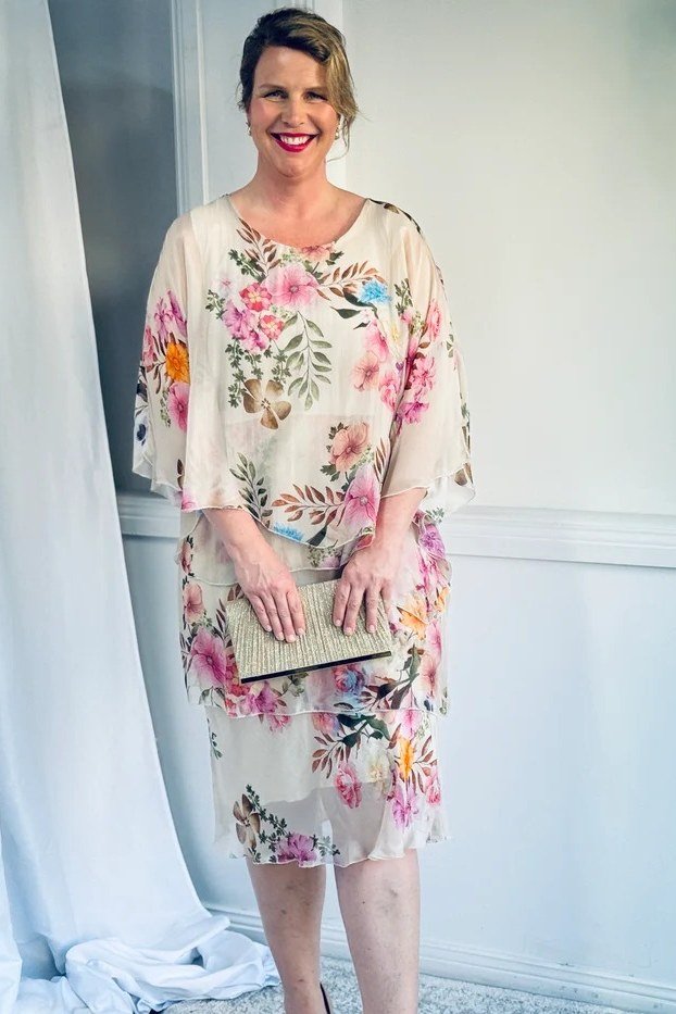 White and Pink Floral Midi for women over 70