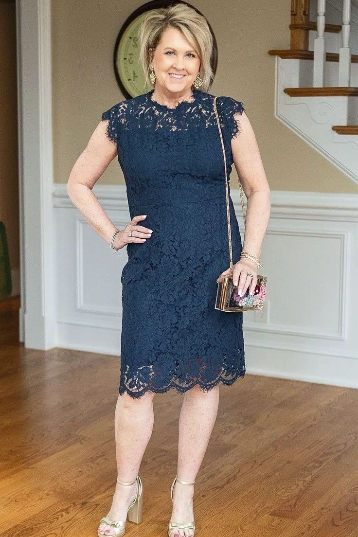 Navy Lace Sheath with Clutch for women over 70