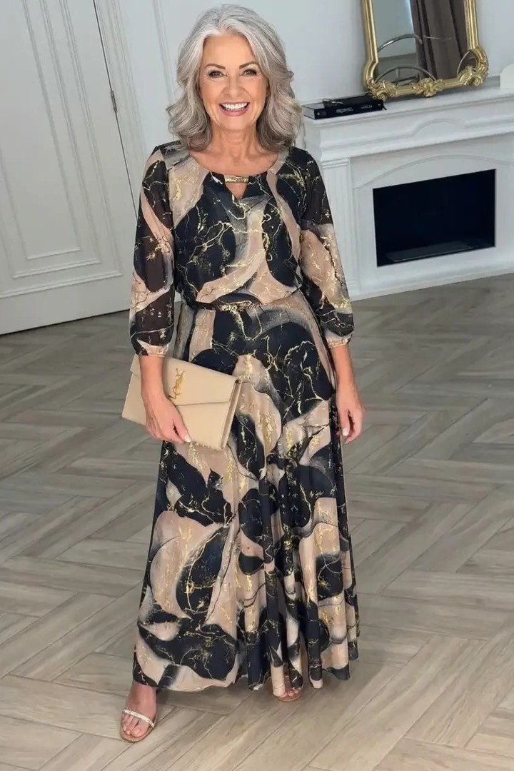Black and Beige Abstract Maxi for women over 70