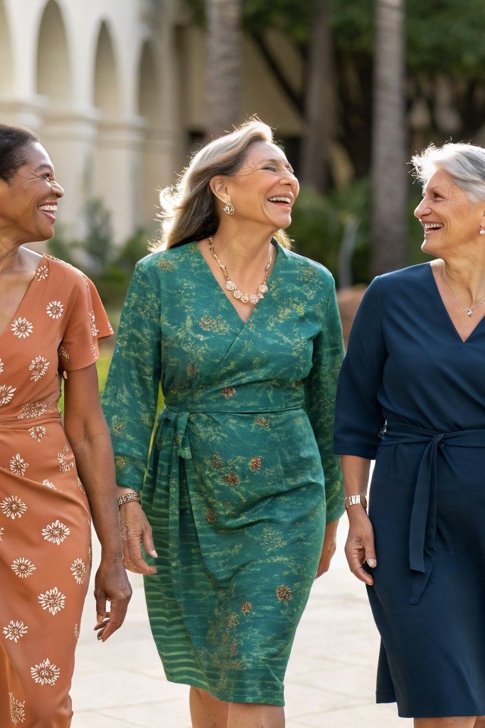 Trio of Floral and Solid Dresses for women over 70
