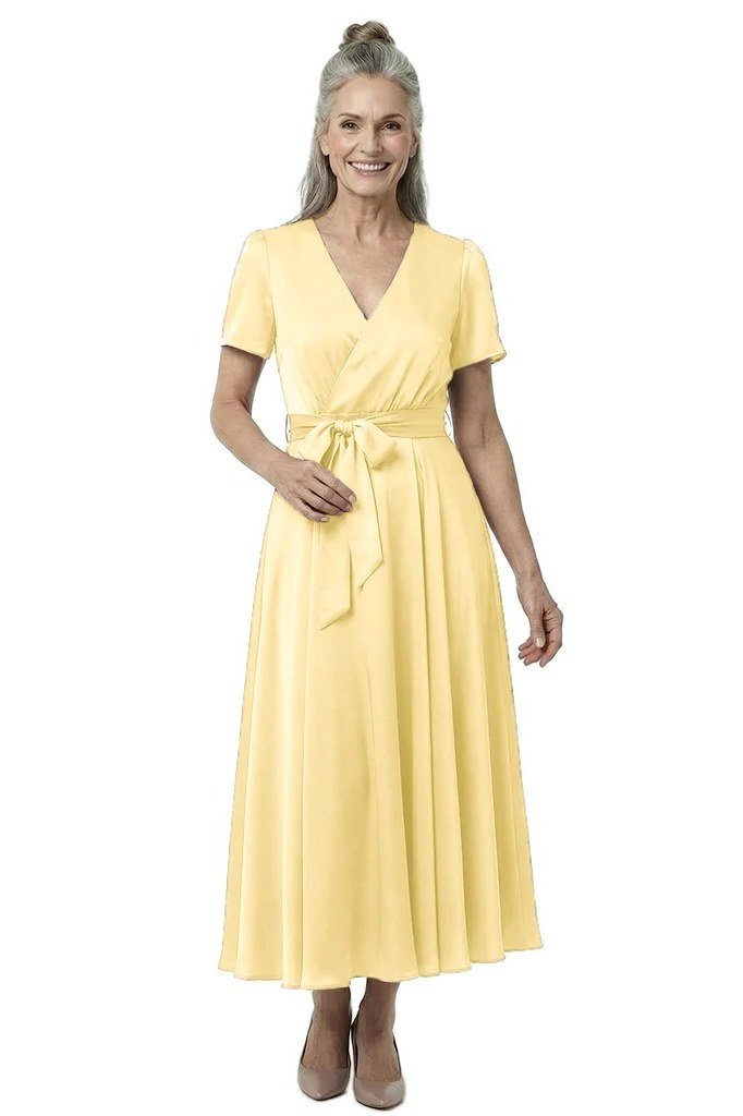 Sunny Yellow Wrap Midi for women over 70