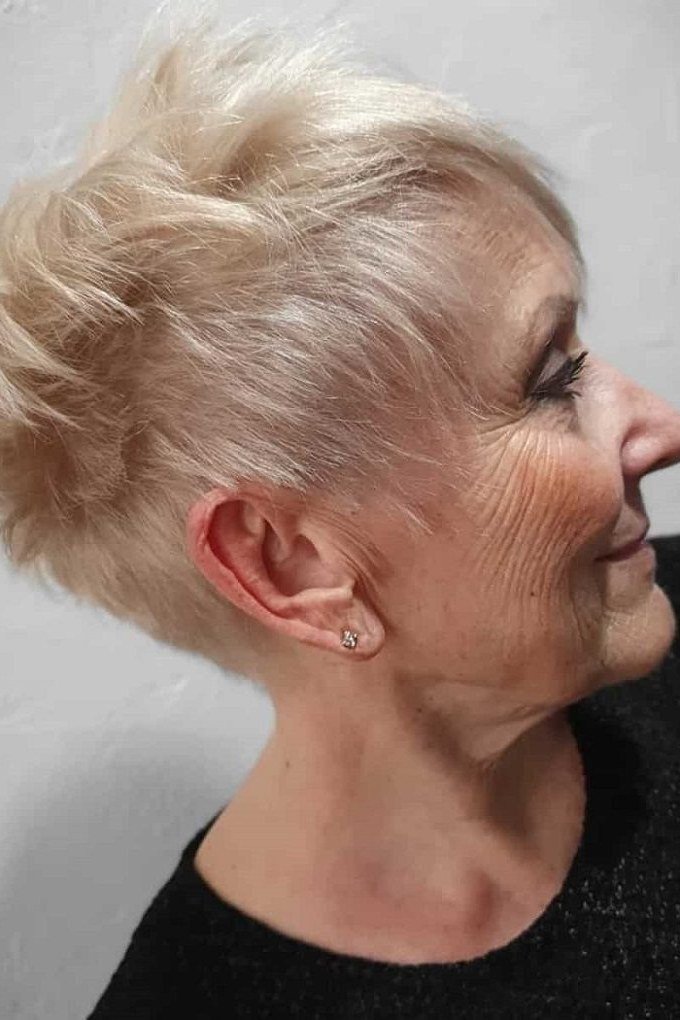 White pixie, side view - pixie haircut for women over 60