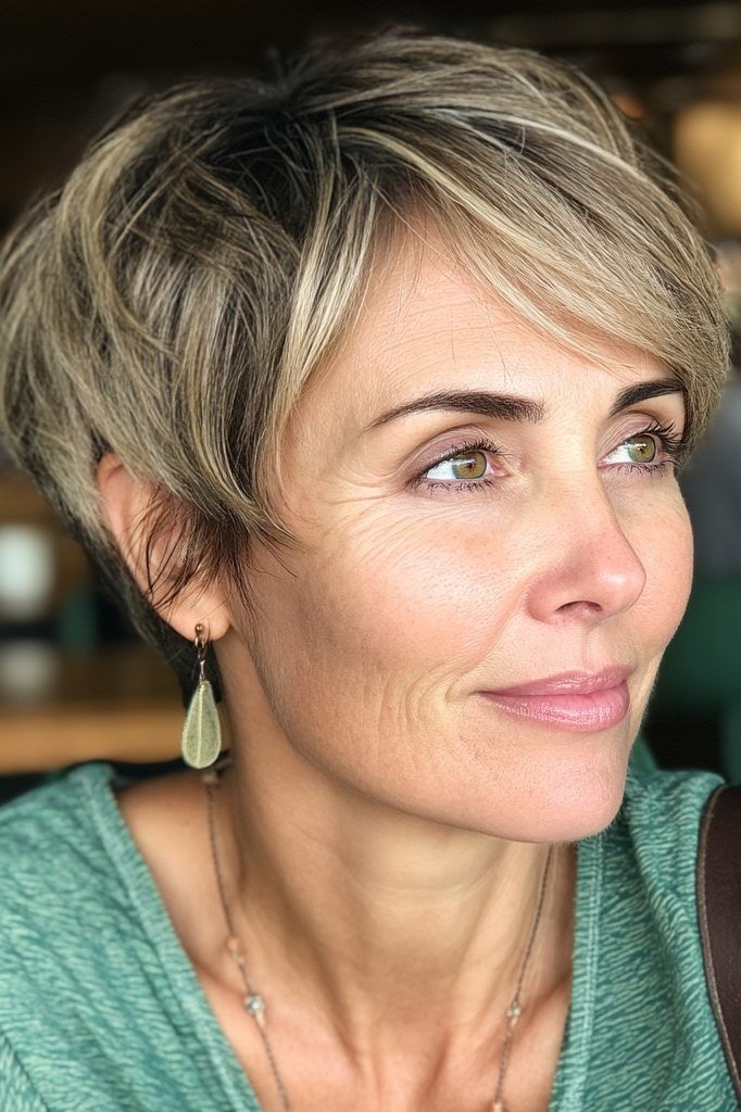 Textured Ash Blonde Pixie - pixie hairstyle for women over 40