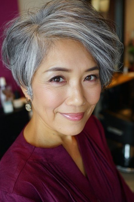 Textured Gray Pixie with Volume - pixie hairstyle for women over 40