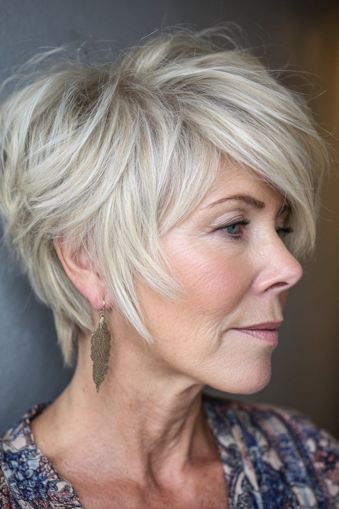 Platinum Choppy Pixie - pixie hairstyle for women over 40