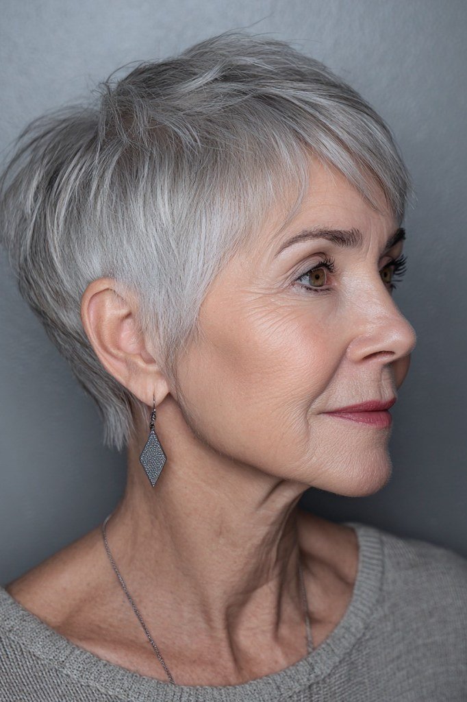 Sleek Silver Pixie - pixie hairstyle for women over 40