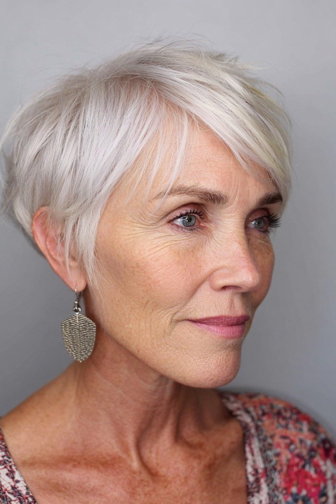 Soft White Pixie - pixie hairstyle for women over 40