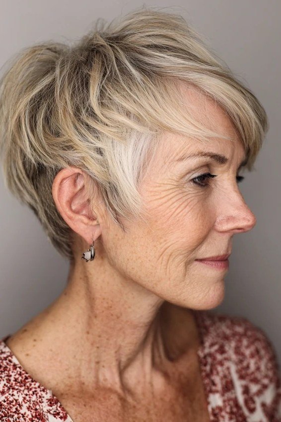 Ash Blonde Textured Pixie - pixie hairstyle for women over 40