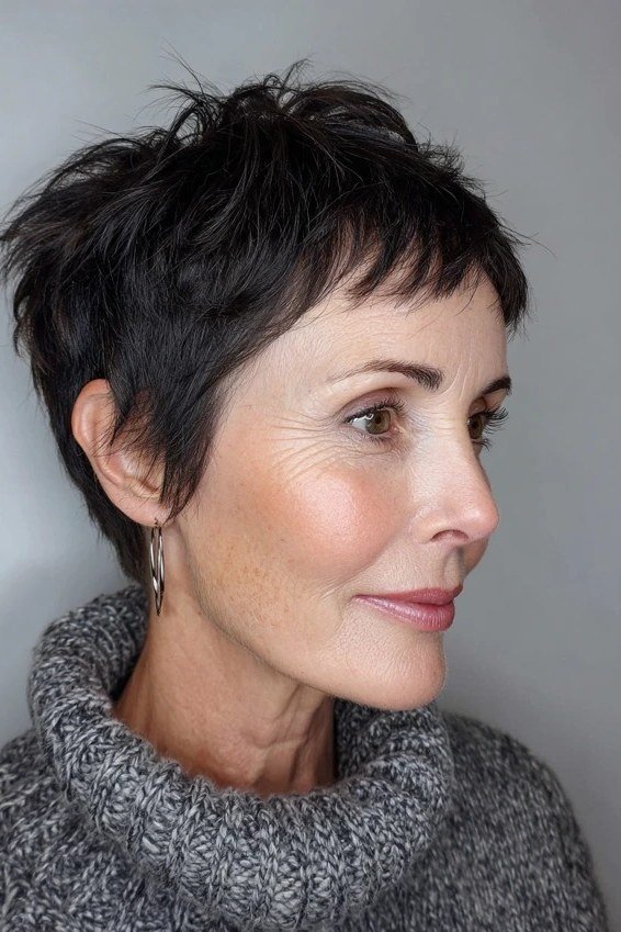 Black Tousled Pixie - pixie hairstyle for women over 40