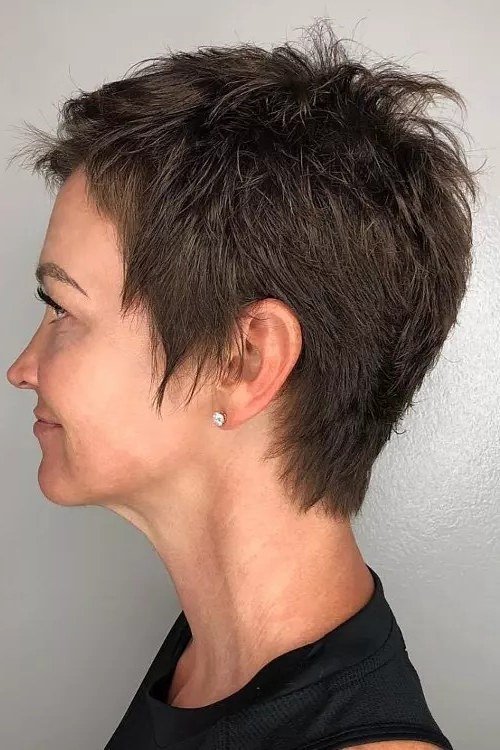 Sleek Dark Brunette Pixie - pixie hairstyle for women over 40