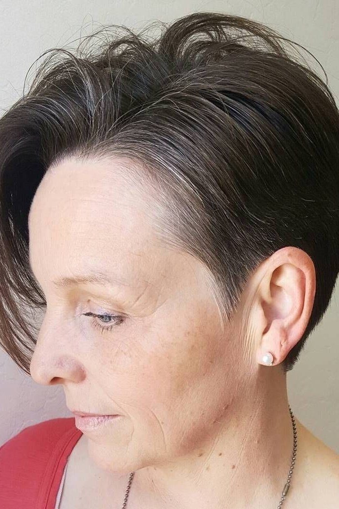 Dark Pixie with a Glossy Side Sweep - pixie hairstyle for women over 40