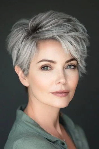 Silver Textured Pixie - pixie hairstyle for women over 40
