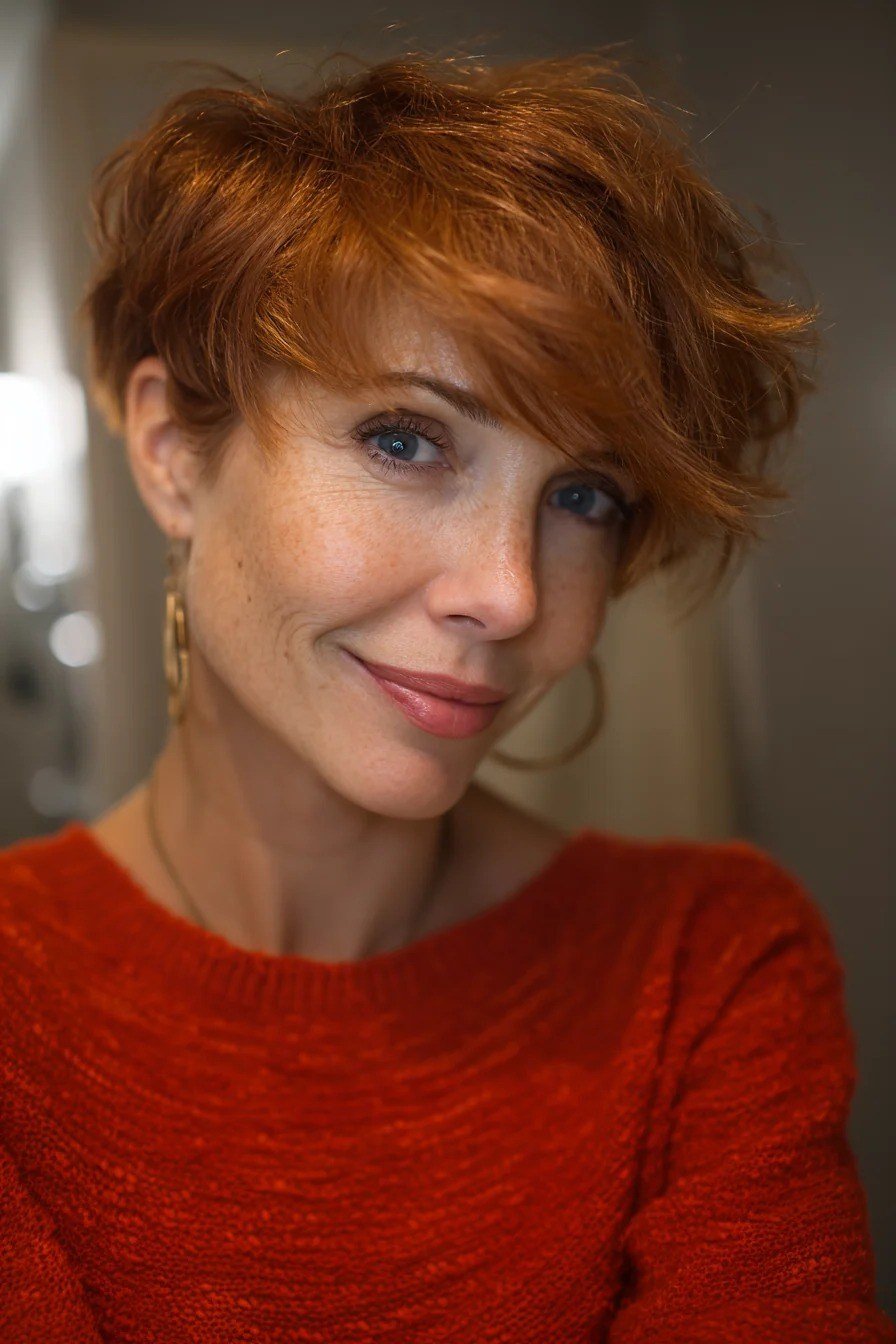 Copper-Red Tousled Pixie - pixie hairstyle for women over 40