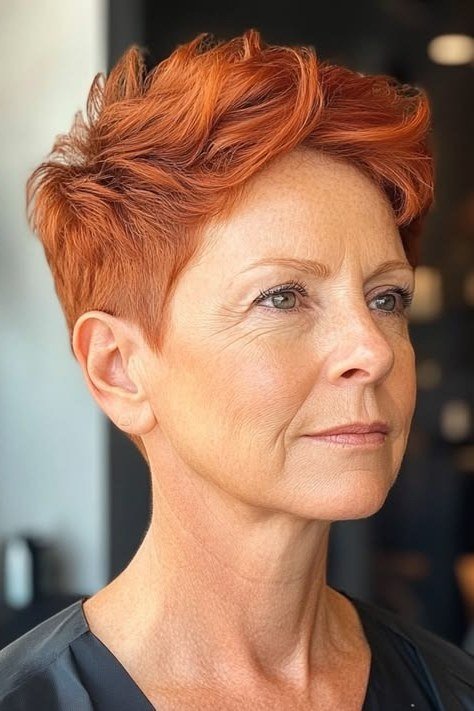 Bright Copper Pixie - pixie hairstyle for women over 40