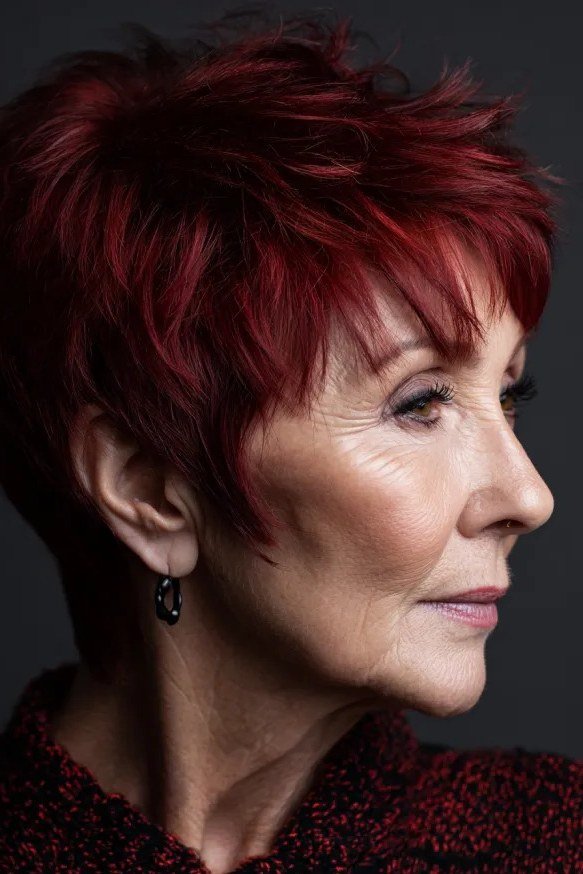 Deep Burgundy Pixie - pixie hairstyle for women over 40