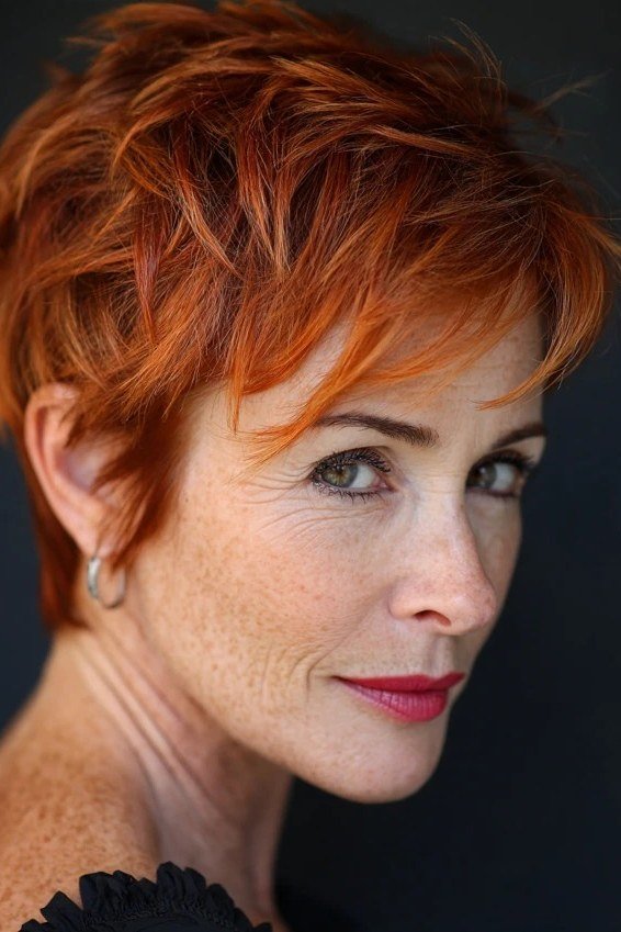 Copper Pixie with Warm Glow - pixie hairstyle for women over 40
