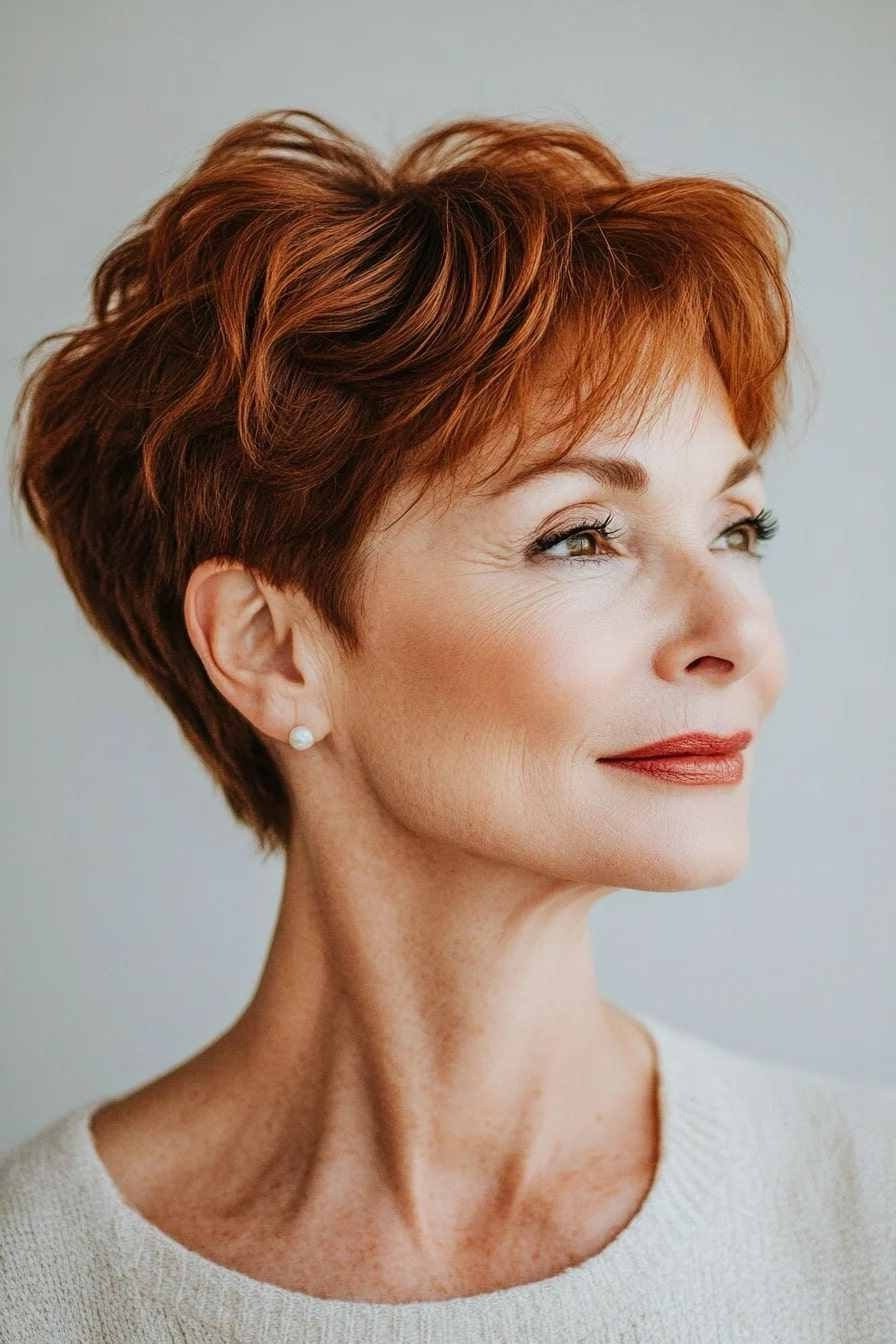 Warm Copper Pixie - pixie hairstyle for women over 40