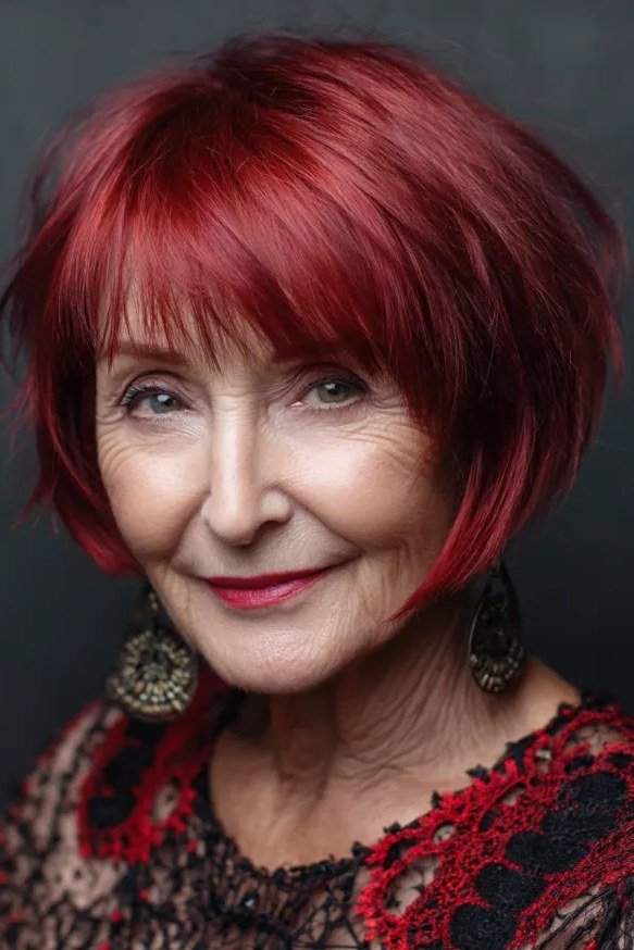 Deep Red Pixie Bob - pixie hairstyle for women over 40