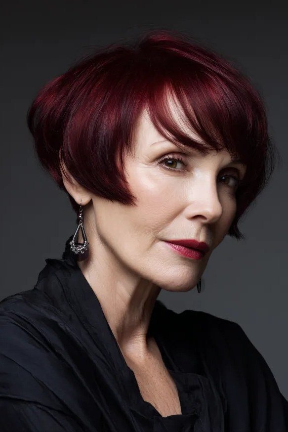 Dark Textured Pixie with Side Sweep - pixie hairstyle for women over 40
