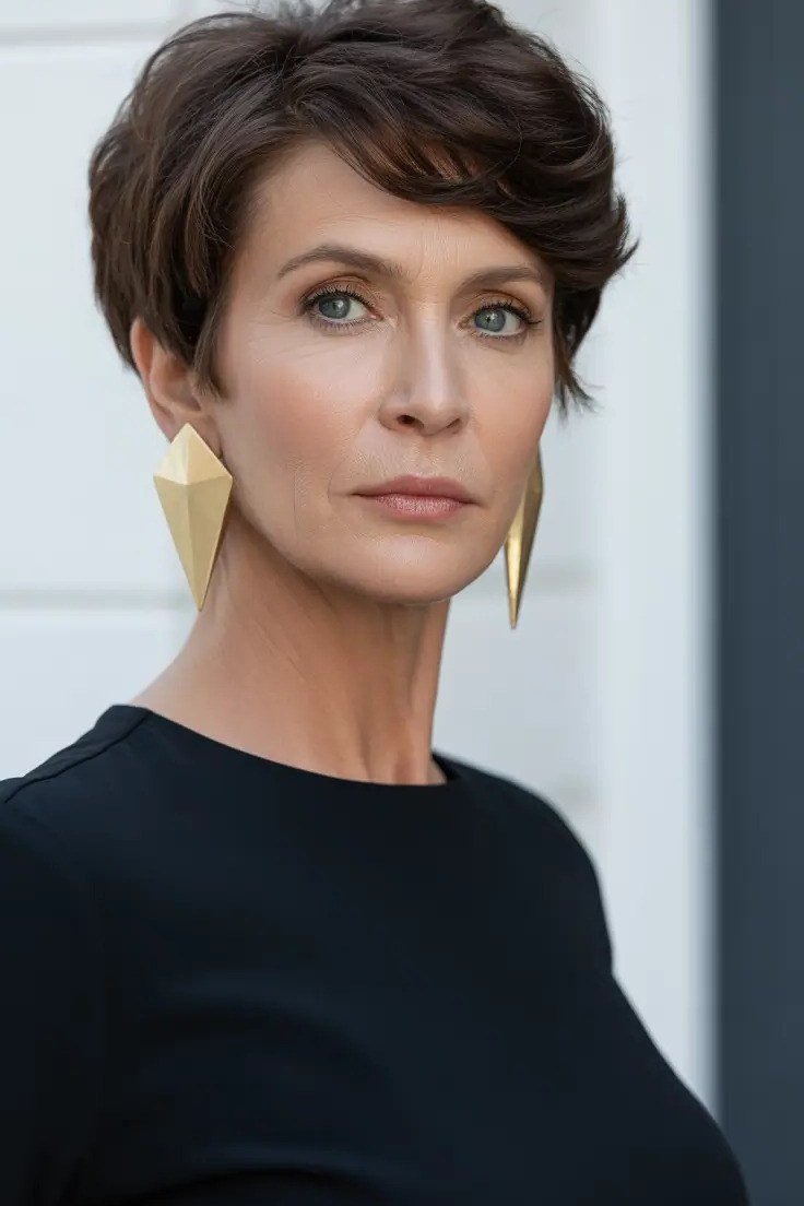Textured Brunette Pixie - pixie hairstyle for women over 40