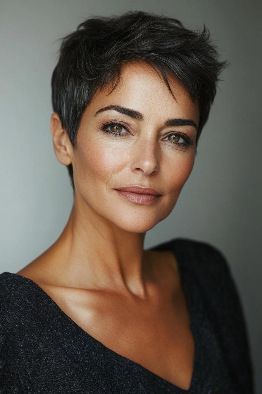 Dark Brunette Classic Pixie - pixie hairstyle for women over 40