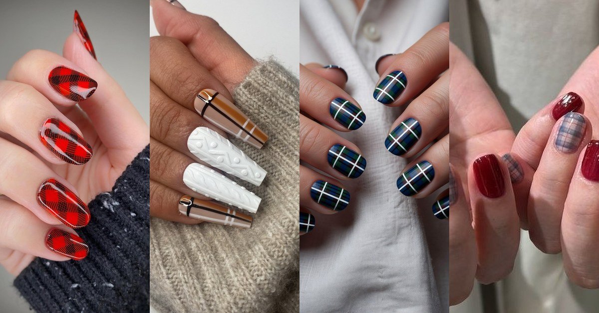 Fall plaid nail designs collage for women over 50 featured image
