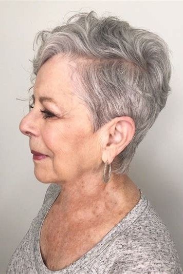 Silver pixie with piecey crown layers for women over 60