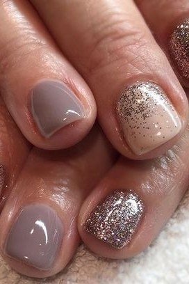 Taupe Gloss with Silver Glitter Accents nail art for women over 50