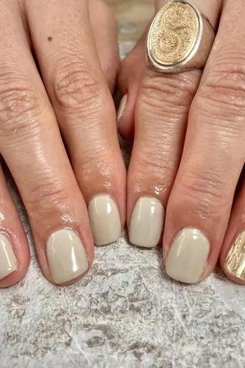 Pale Sage with Gold Foil nail art for women over 50