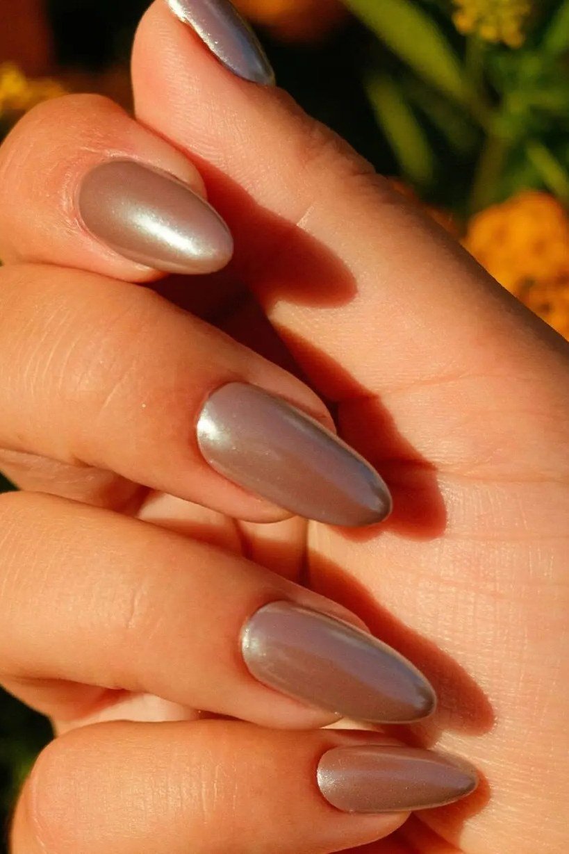 Taupe Satin-Metallic Nails nail art for women over 50