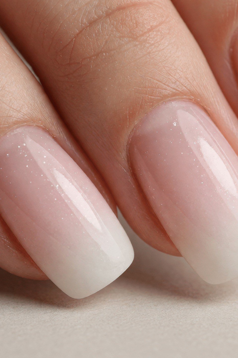 Nude-to-White Ombre Up Close nail art for women over 50