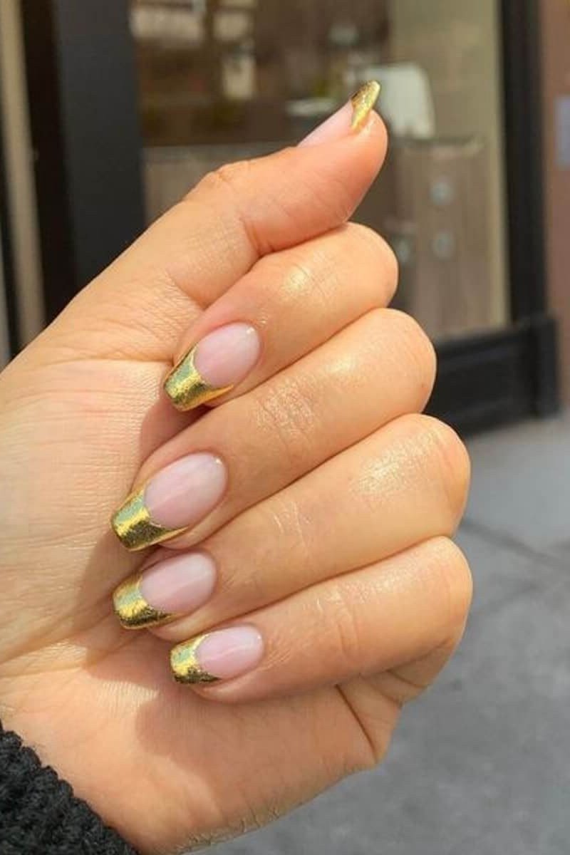 Nude with Gold French Tips nail art for women over 50