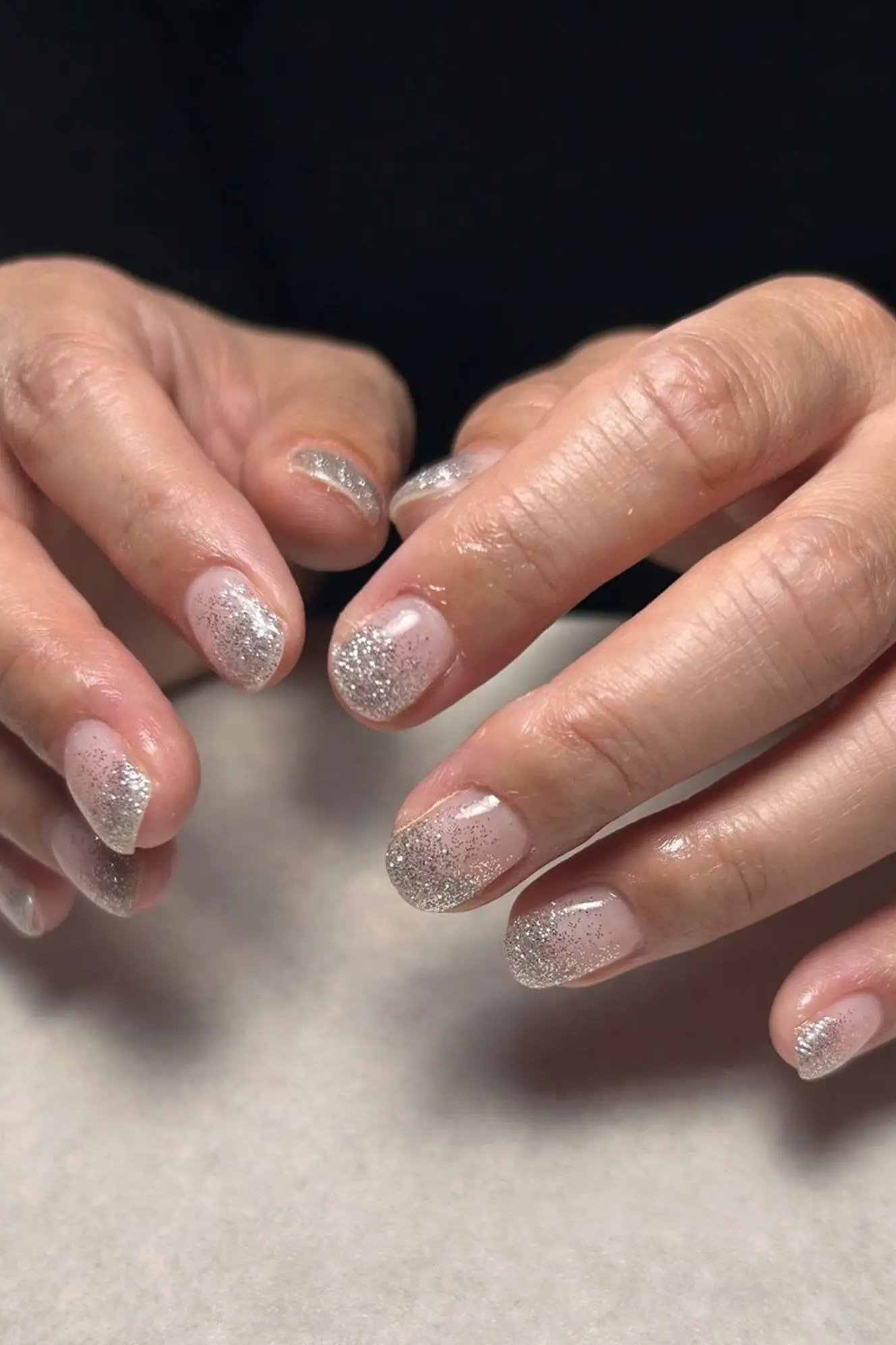 Silver Glitter Almond - short almond nails for women over 50
