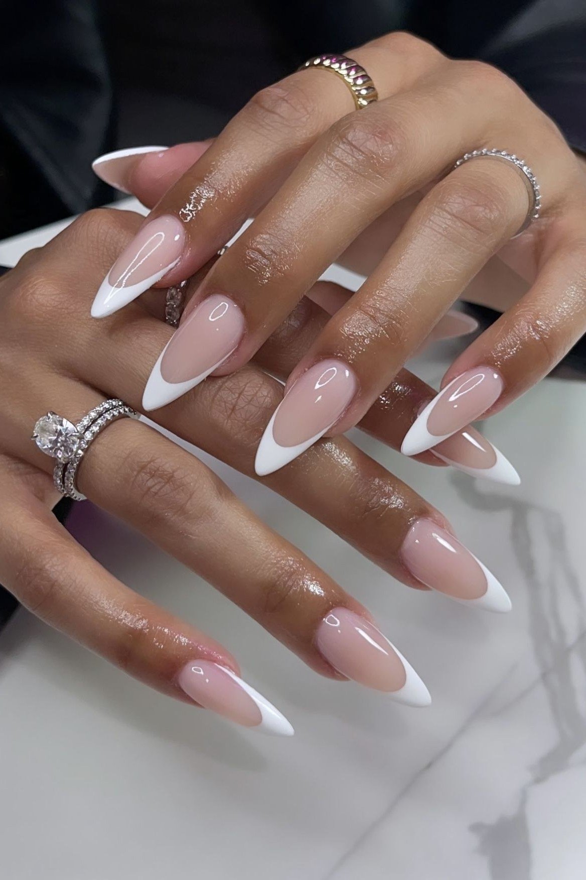 Classic White French Tips, Almond - short almond nails for women over 50