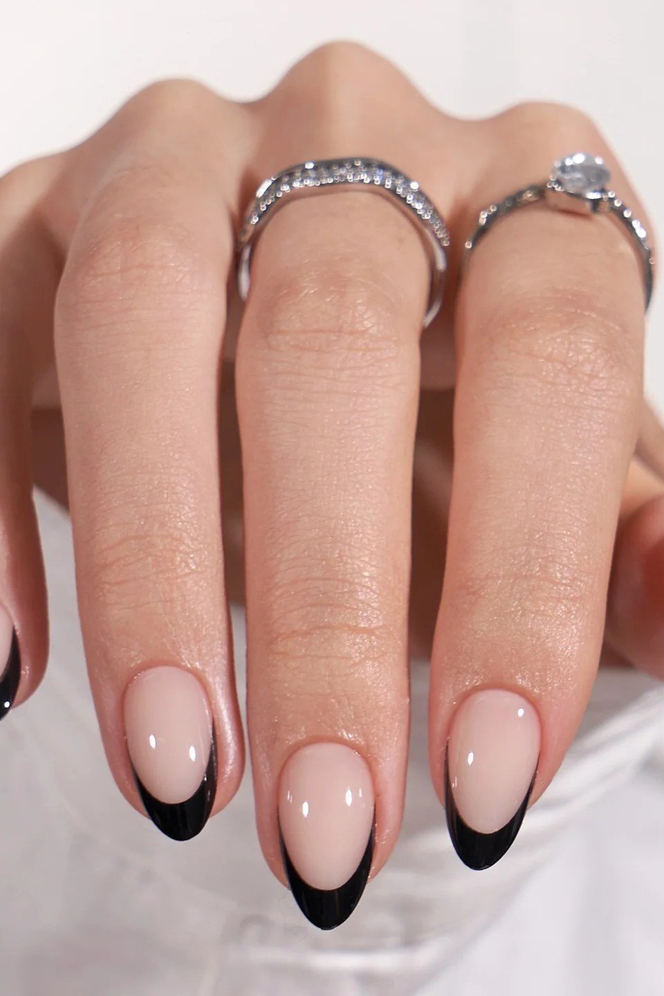 Bold Black French Tips - short almond nails for women over 50