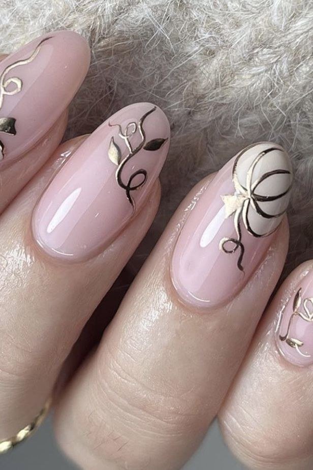 Pink Almond with Black Butterfly Art - short almond nails for women over 50