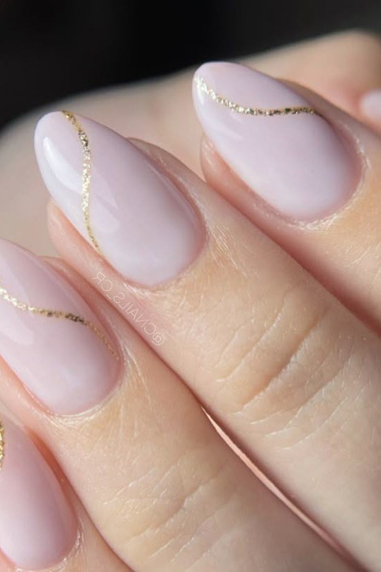 Lilac Almond with Gold Lines - short almond nails for women over 50