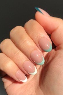 Mint Green French Tips - short almond nails for women over 50