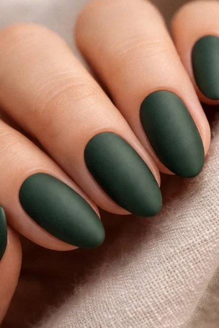 Matte Forest Green Almond - short almond nails for women over 50