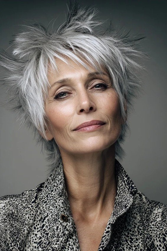 This pixie is all about soft, piece-y layers in a gorgeous silver shade.