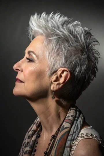 This spiky crop has slightly longer, feathered pieces around the face.