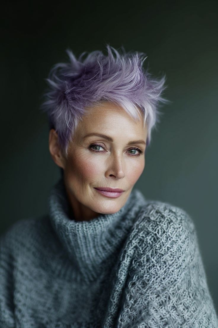 A soft lavender tint takes this spiky pixie from sassy to spectacular.
