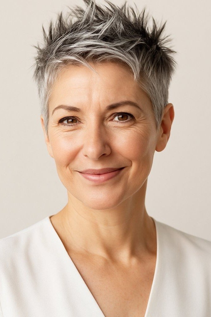 This grey pixie keeps the spikes short and sweet, with a soft, feminine finish.