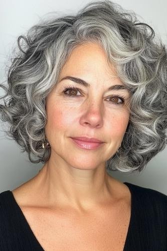 This grey bob lets natural curls shine at a shoulder-grazing length.