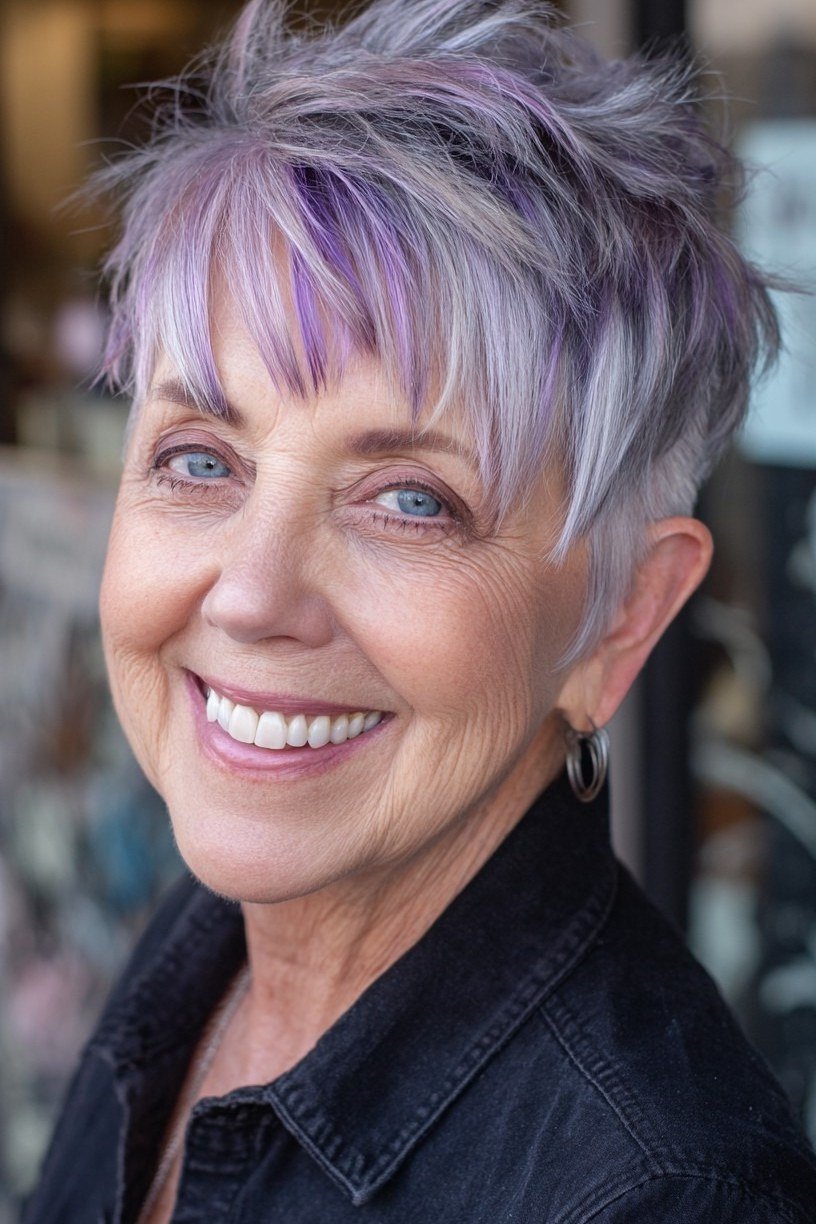 A gentle lavender tint softens this textured pixie into something magical.