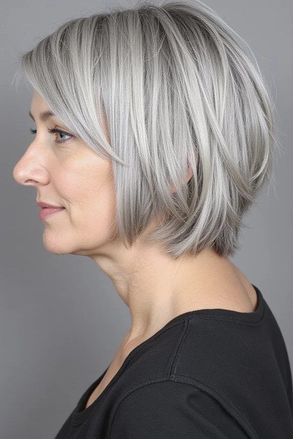 A deep side part gives this silver bob instant glamour.
