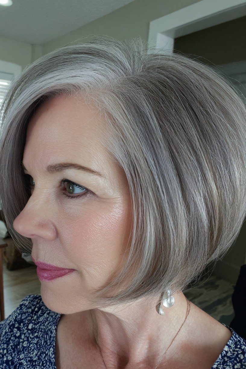 Slate-gray sleek side-part bob for women over 60