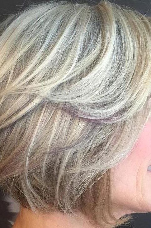 Silver-gray layered bob with tapered nape for women over 60